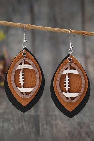 Wood & Faux Leather Football  |  Earrings  |  AC011